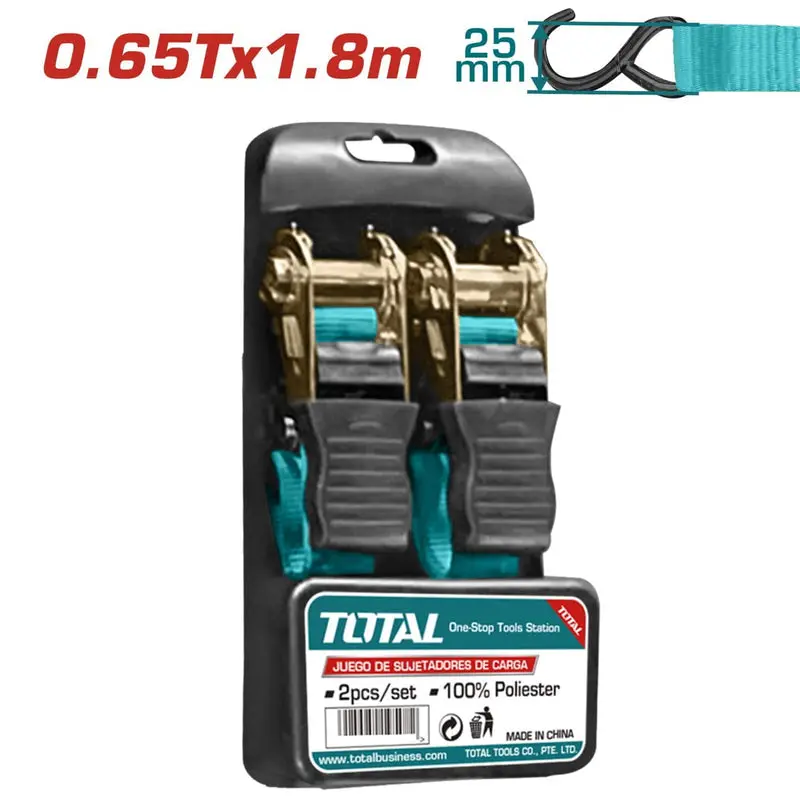 Set of 2 Ratchet Straps and Tensioners 1.8m x 25mm 0.65t