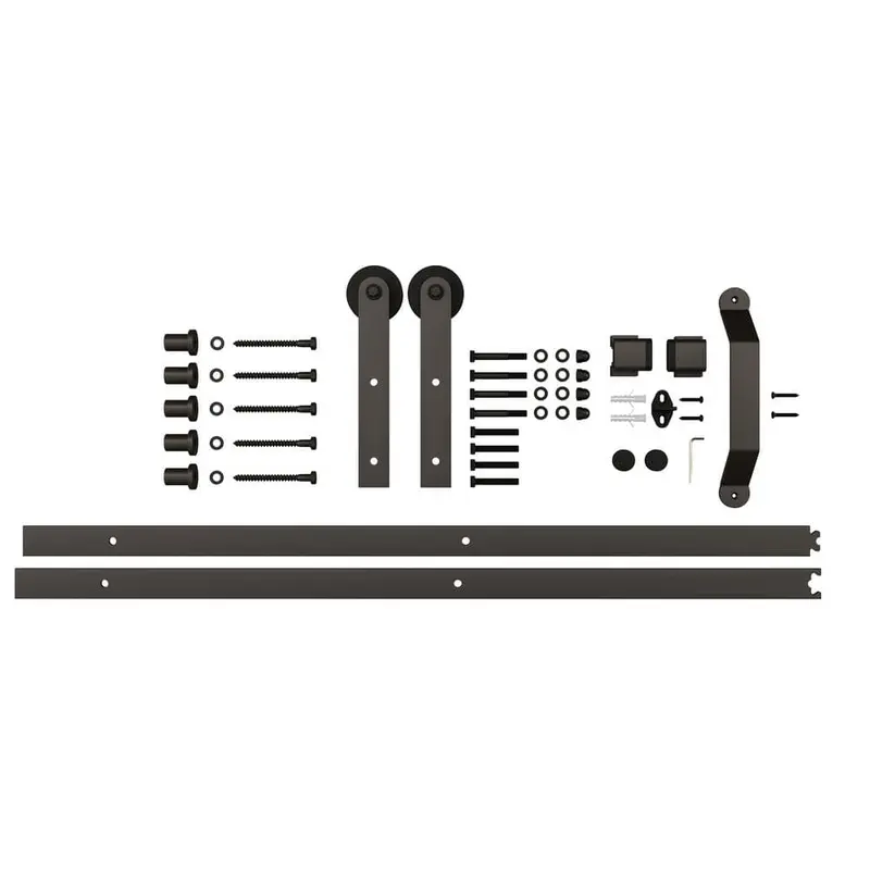 72 in. Matte Black Strap Sliding Barn Door Hardware Track with Pull