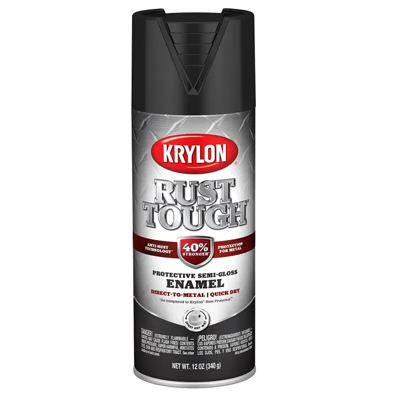 Krylon Rust Tough K09267008 Enamel Spray Paint, Semi-Gloss, Black, 12 oz, Can