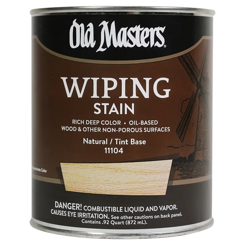 Old Masters 11104 Wiping Stain, Natural Tint Base, Liquid, 1 qt, Can