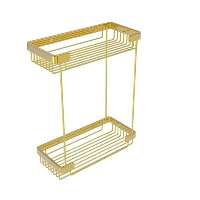Allied Brass Double Tier Rectangular Toiletry Shower Basket in Polished Brass