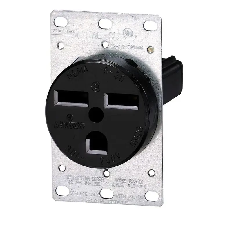 30 Amp 2-Pole Flush Mount Shallow Single Outlet, Black.05 / each