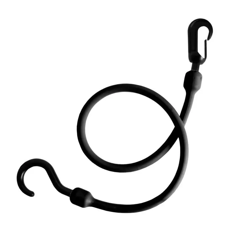 24 in. Polyurethane Fixed End Bungee Cord with Molded Nylon Hook and Clip in Black