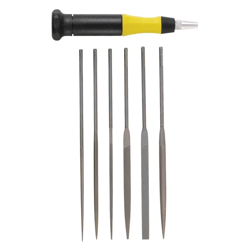 General 707476 Needle File Set with Locking Screw Chuck, 6-Piece, Steel