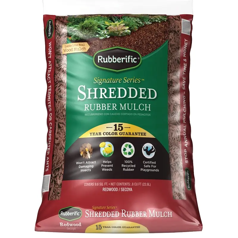 Rubberific LRM8RD Rubber Mulch, Shredded, Red, 0.8 cu-ft Bag