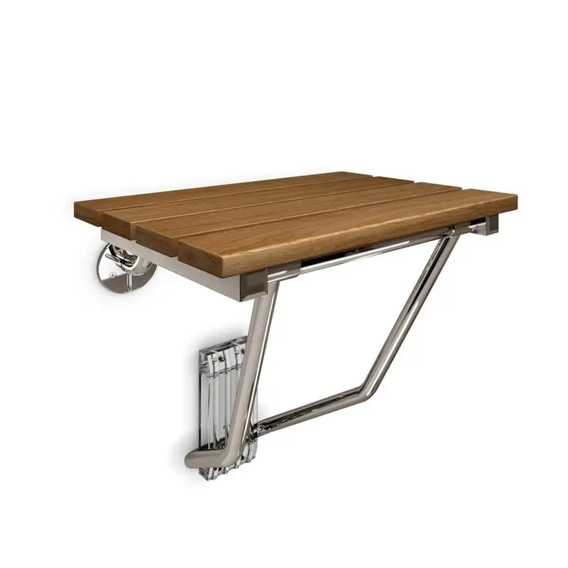 15-3/8 in. x 20 in. Natural Teak Wood Folding Shower Seat in Chrome