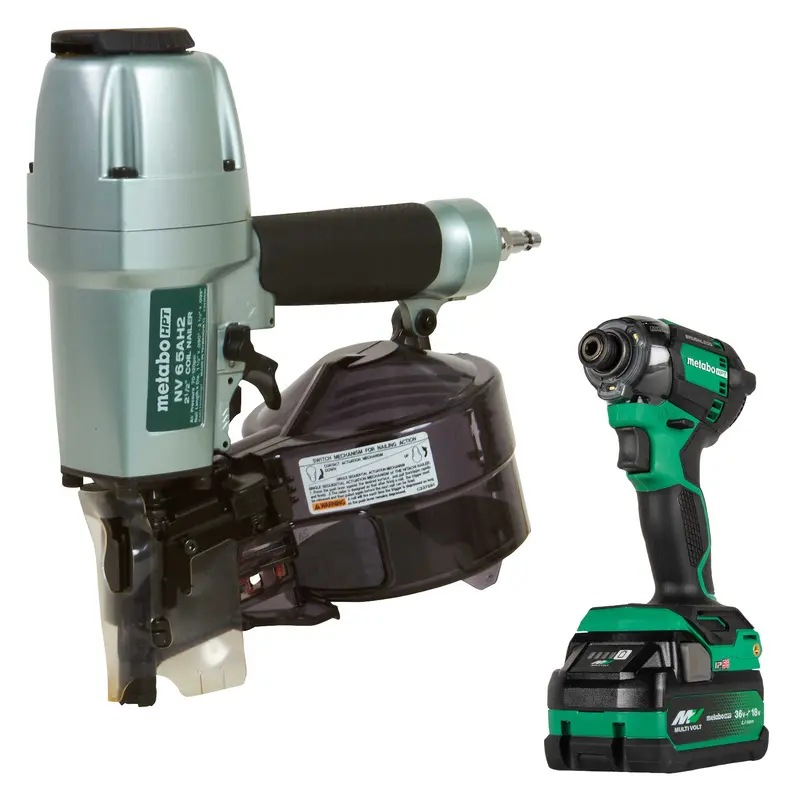 metabo HPT KNV65AH2M 2-1/2 Inch Coil Siding Nailer with BONUS Impact Driver Kit