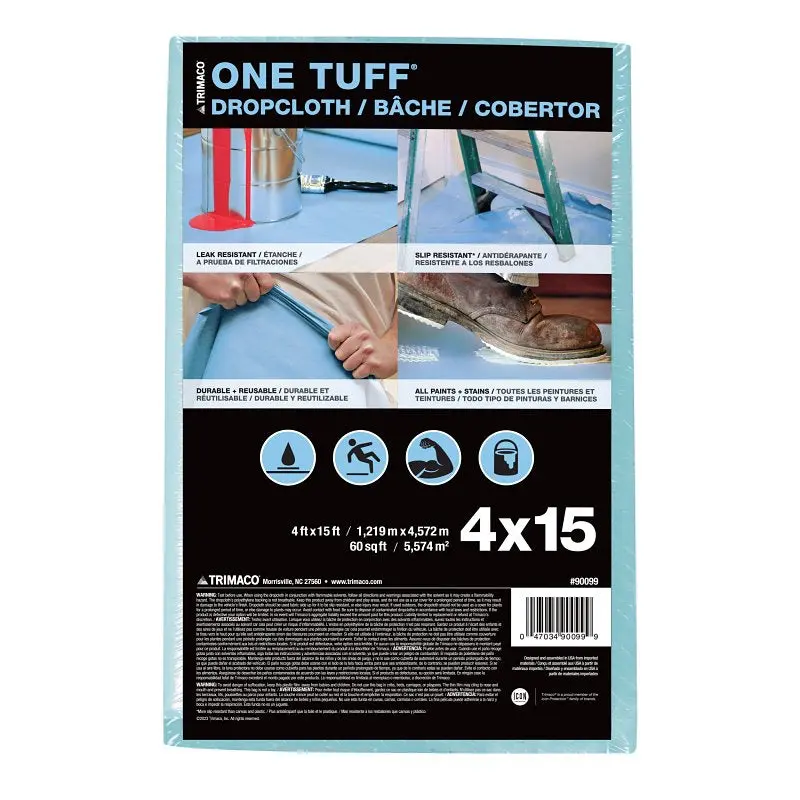 Trimaco ONE TUFF 90099 Drop Cloth, 15 ft L, 4 ft W, Sontara Fabric, Blue