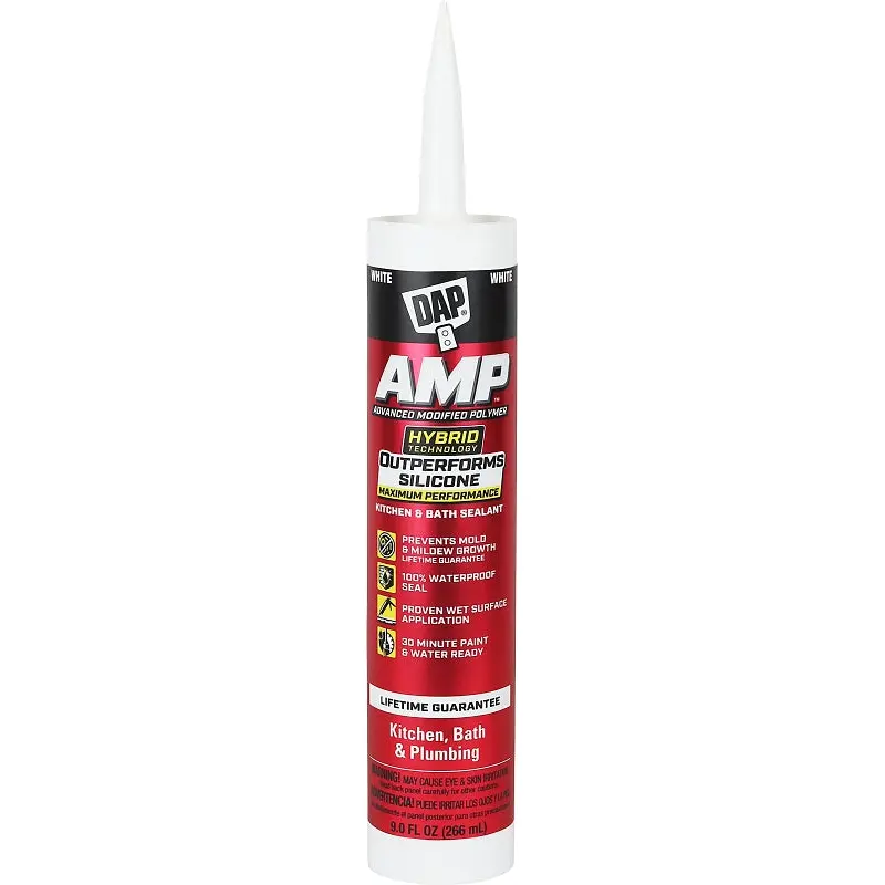DAP AMP 7079800762 Advanced Sealant Caulk, White, 30 min Curing, 9 oz Cartridge