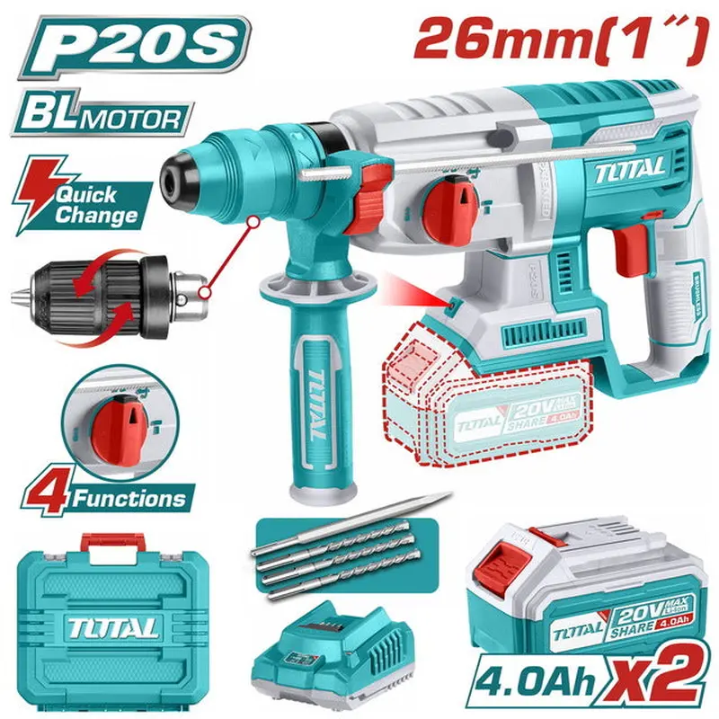 TOTAL Lithium-ion rotary hammer 20V / 4Ah (TRHLI202289)
