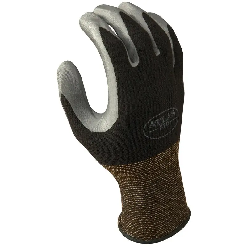 Showa 370BXL-09.RT Protective Gloves, XL, Knit Wrist Cuff, Nitrile, Black/Gray