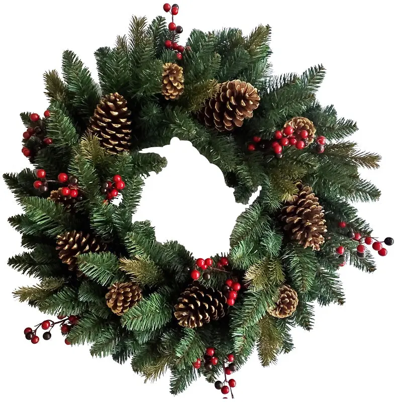 Hometown Holidays 38513 Red Cone and Berry Wreath, PVC, Wire Hook Mounting