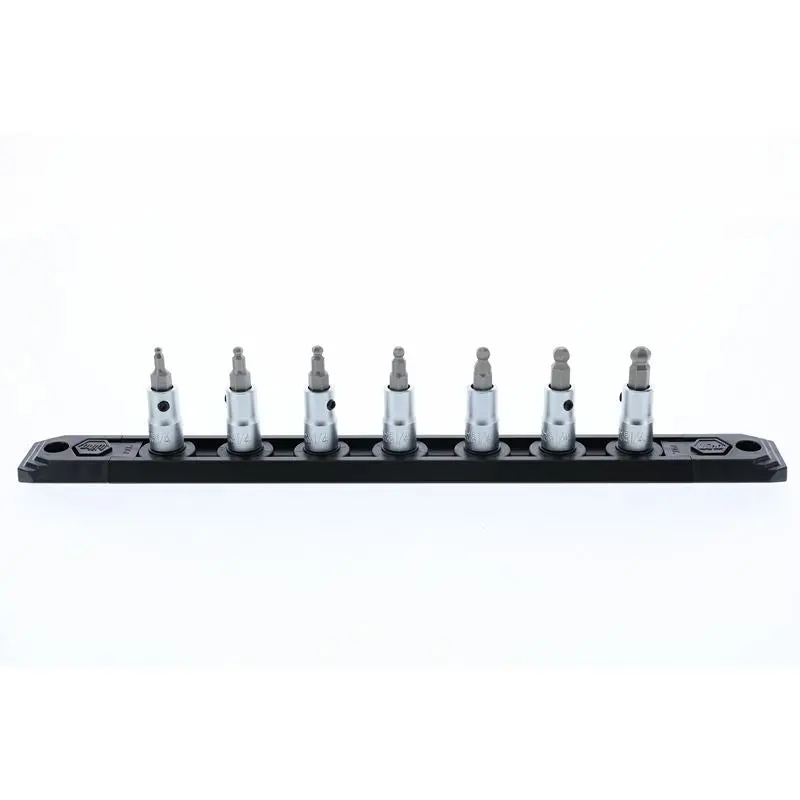 Wiha Ball End Hex Inch Bit Socket 1/4in Square Drive 7 Piece Set