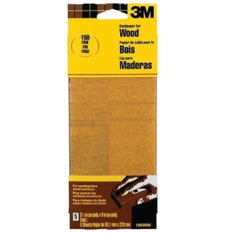 3M 19036-20-CC Sandpaper, 9 in L, 3.66 in W, Fine, 150 Grit, Garnet Abrasive