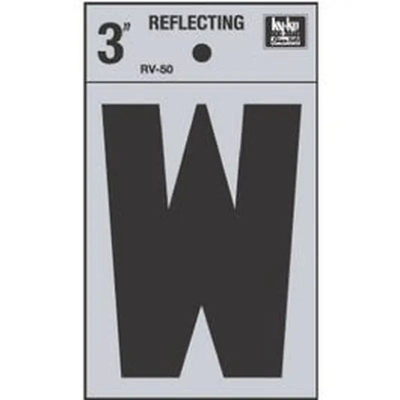 Address Letter, "W", Reflective, Black Vinyl  Adhesive, 3-In.