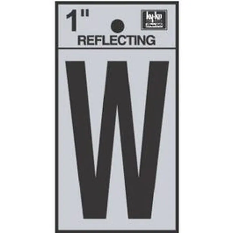 Address Letters, "W", Reflective Black/Silver Vinyl, Adhesive, 1-In.
