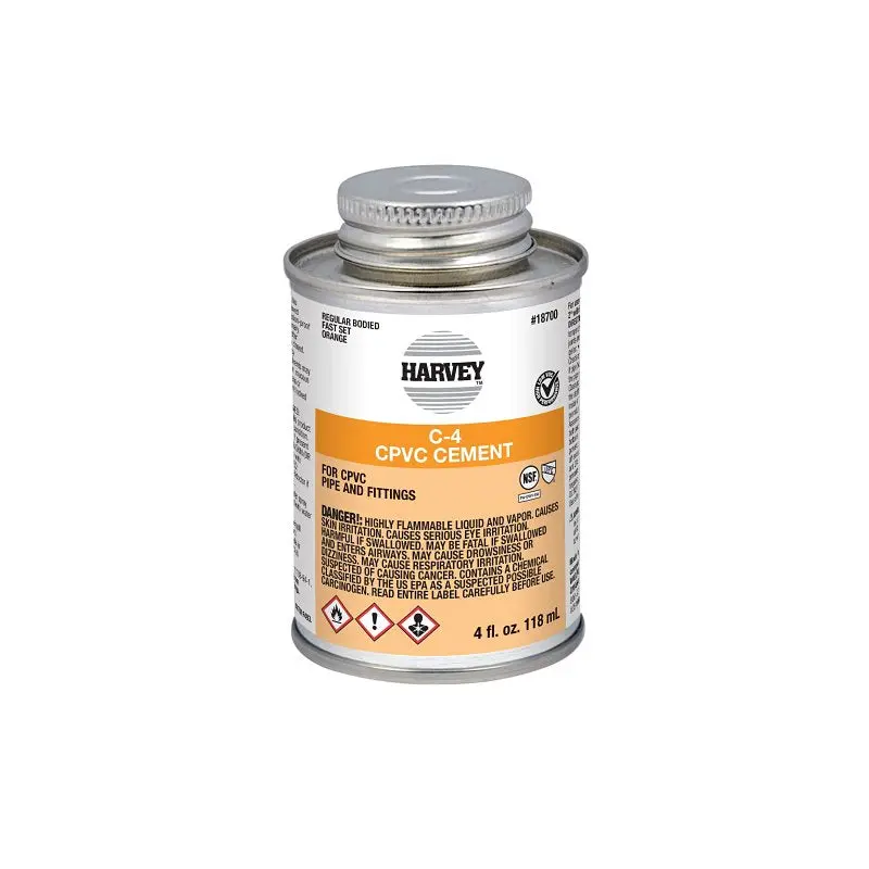 Harvey 18700-24 Solvent Cement, 4 oz Can, Liquid, Orange