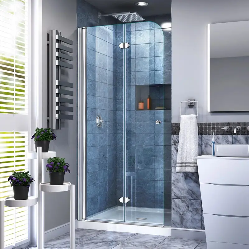 Aqua Fold 33.5 in. x 72 in. Semi-Frameless Hinged Shower Door in Chrome