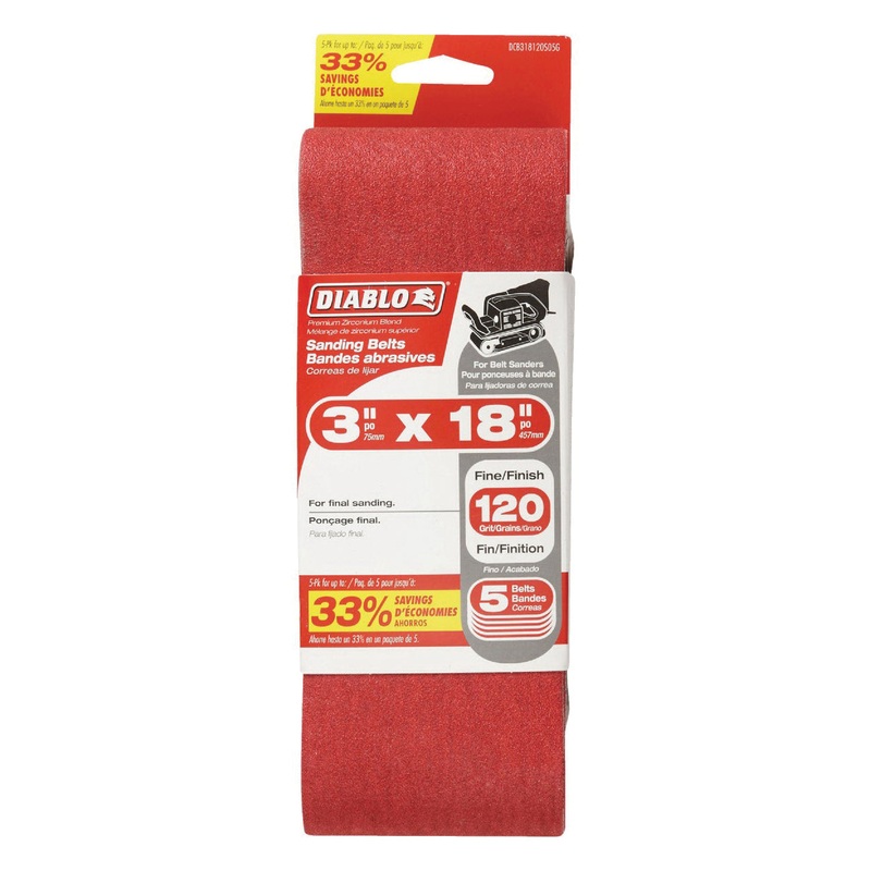 DIABLO DCB318120S05G Sanding Belt, 3 in W, 18 in L, 120 Grit, Fine Grit, Zirconia Abrasive, Cloth Backing